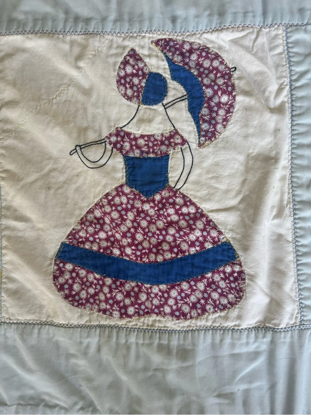 Umbrella Girl Vintage Quilt 88” X 77” Vintage